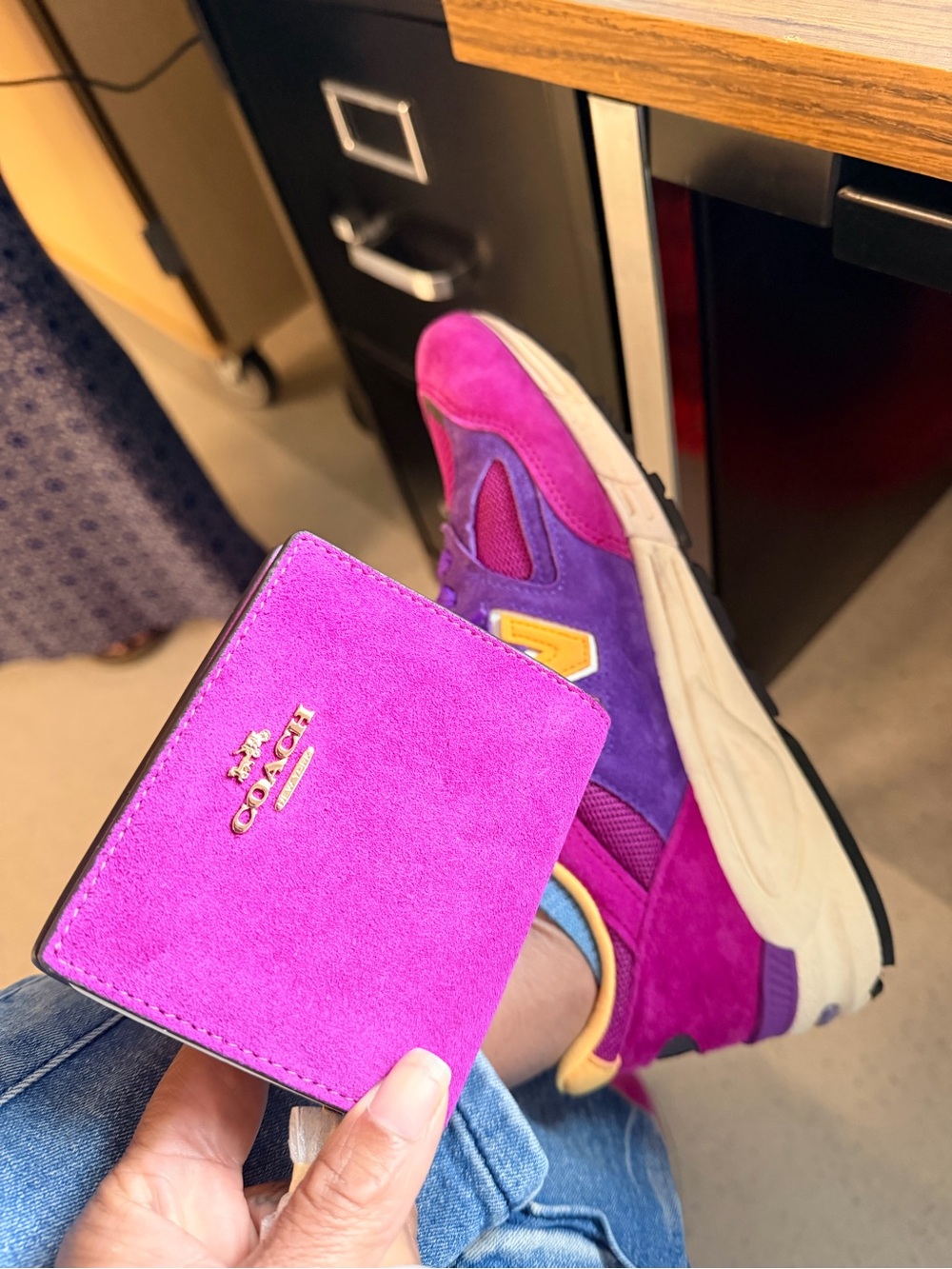 Coach Fuchsia and Purple Suede Women's Sneakers with Matching Wallet